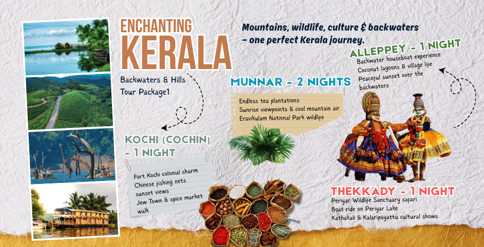 ENCHANTING KERALA BACKWATERS & HILLS TOUR PACKAGE